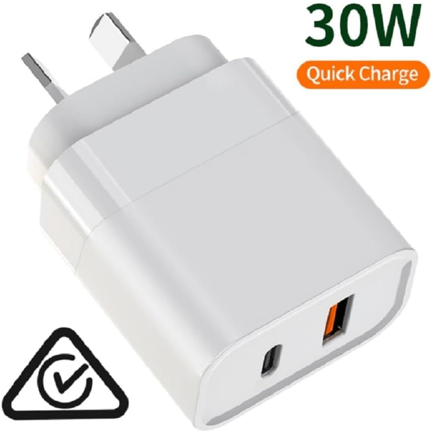 30W USB C+A Fast Charger 2-Port PD USB-C Wall Plug with Fast Charging QC3.0 Power Adapter C Wall Charger Au-Plug Compatible with Iphone 16/15/14/13 Samsung Galaxy image number 1