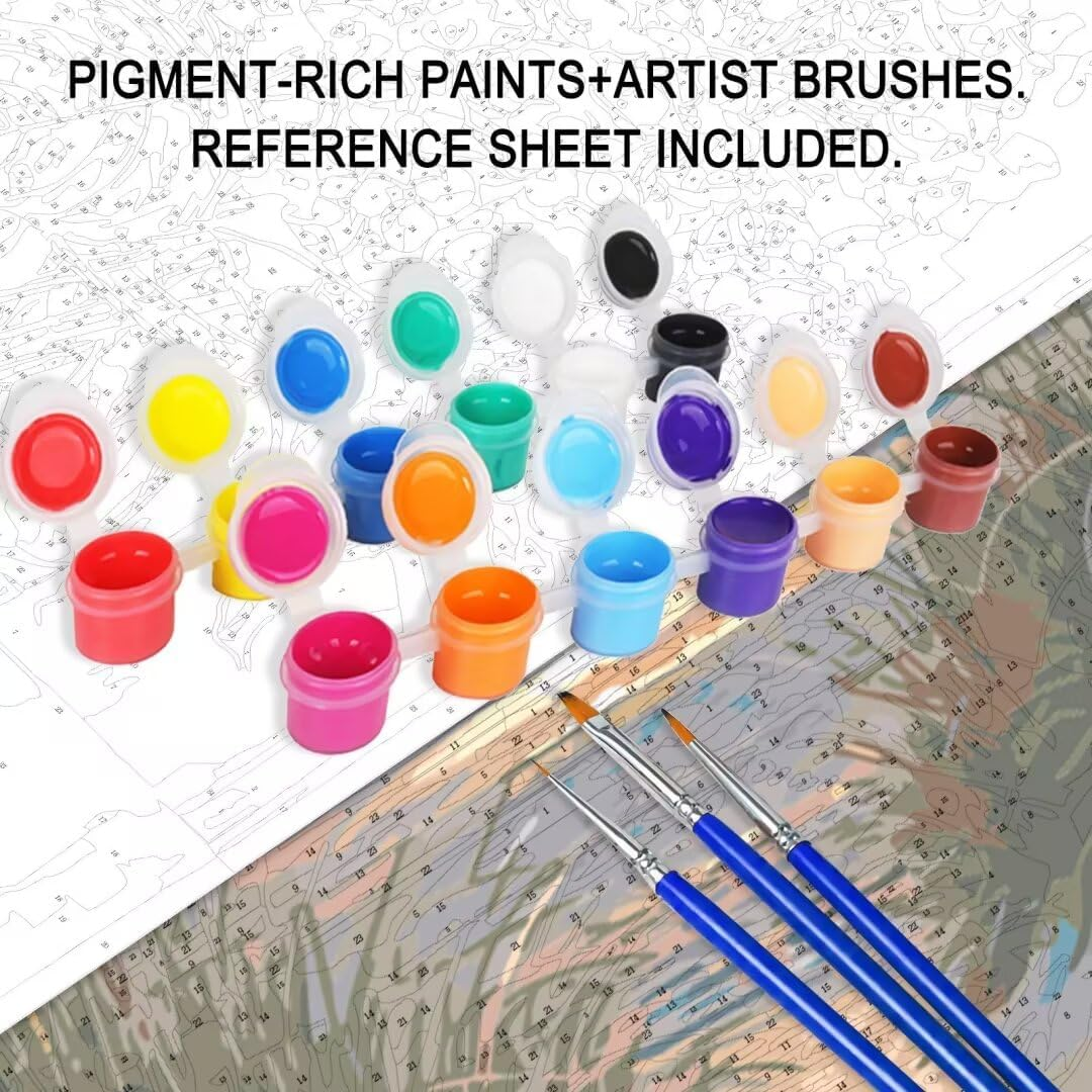 Two White Cats Painting Cute Animal Pet Paint by Number Kits 16 X 20 Inch Blue Window ,Flowers Digital Canvas DIY Oil Acrylic Painting for Kids Adults Beginner with Brushes Nordics Gift(Diy Frame) image number 3