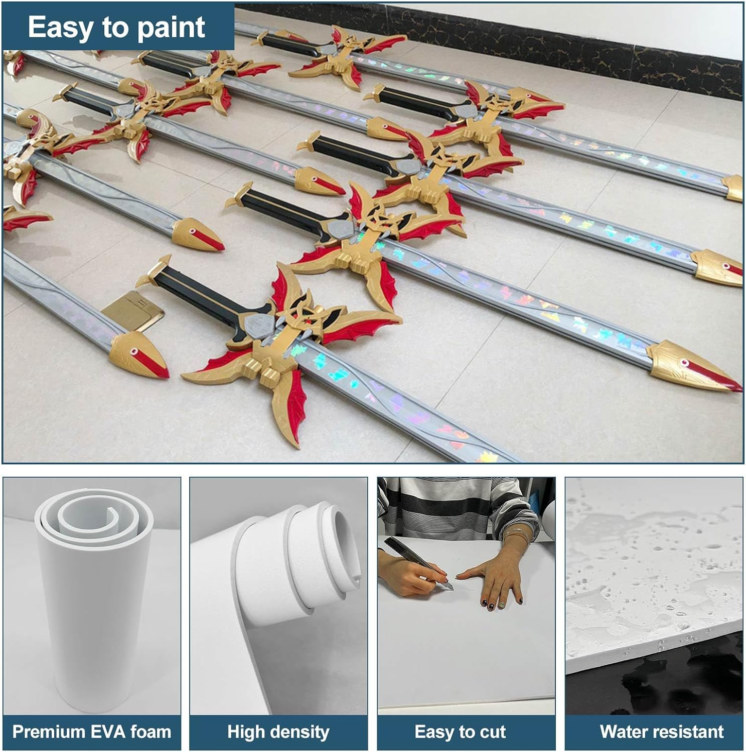 EVA Foam Roll - 10Mm Thick White Craft Foam Sheets - 15" X 39" Large Cosplay Foam Sheet - Ultra High Density 86 Kg/M&sup3; - Pliable & Elastic for Craft Projects Costume Cosplay Foam - by Biguphate image number 4