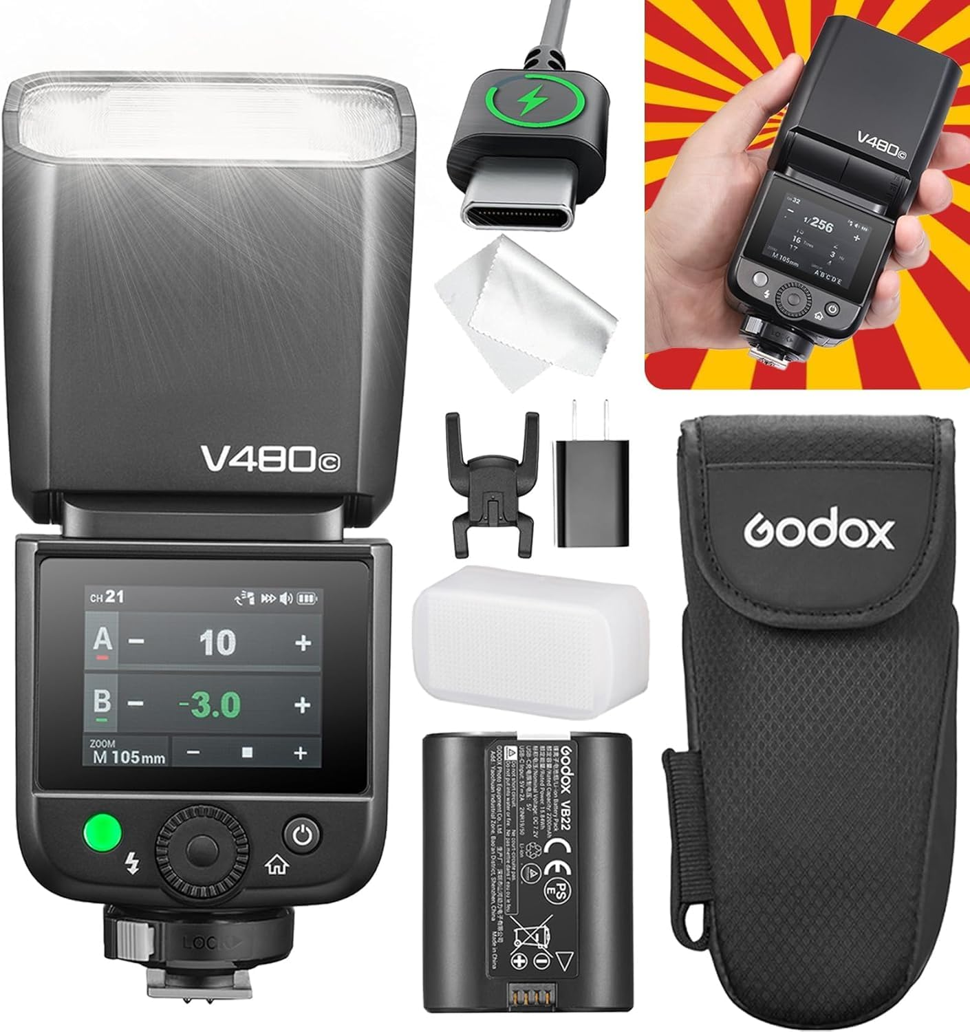 Godox V480C V480 C TTL Flash for Canon, Gn50/1.7S Recycle/650 Flash Times/Hss/Smart Distance Readout/10 Level LED Modeling Lamp/2.0" Touchscreen/2.4G Wireless System/Ttl Camera Flash for Canon image number 6