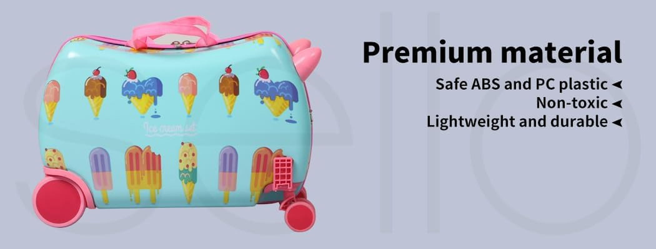 Bopeep Kids Ride-On Suitcase Scooter Children 2-In-1 Travel Rolling Luggage Organizer Carry-On Bag Trolley, W/Spinner Wheels, Shoulder Strap, for Kids Toddlers, Waterproof Shell(Ice Cream Pattern)