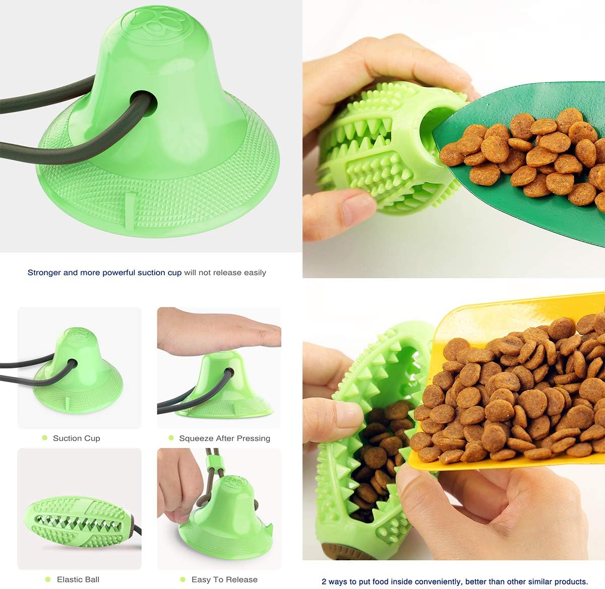 Dog Chew Suction Cup Tug of War Toy Multifunction Interactive Pet Aggressive Chewers Rope Puzzle Toothbrush Molar Bite Squeaky Toys Ball with Teeth Cleaning and Food Dispensing Features (Green) image number 1