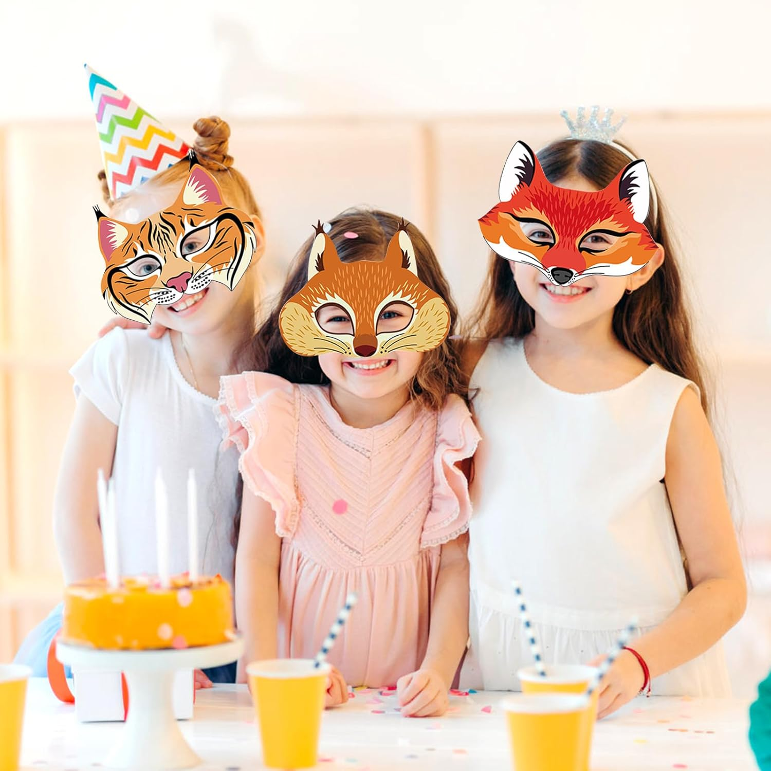 12 Pcs Safari Animal Face Masks Jungle Forest Zoo Animal Cartoon Masks, Creative Masks for Animal Theme Birthday Party image number 2