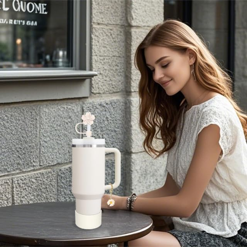 XIANGYUAN Stanley Cup Accessories Set,Including 2 Pcs 0.4In Straw Cover, 1 Silicone Spill-Proof Stopper Set of 3, 1 Cute Flower Handle Charm, 1 Silicone Boot Fits Stanley 40&30 Oz Tumbler image number 3