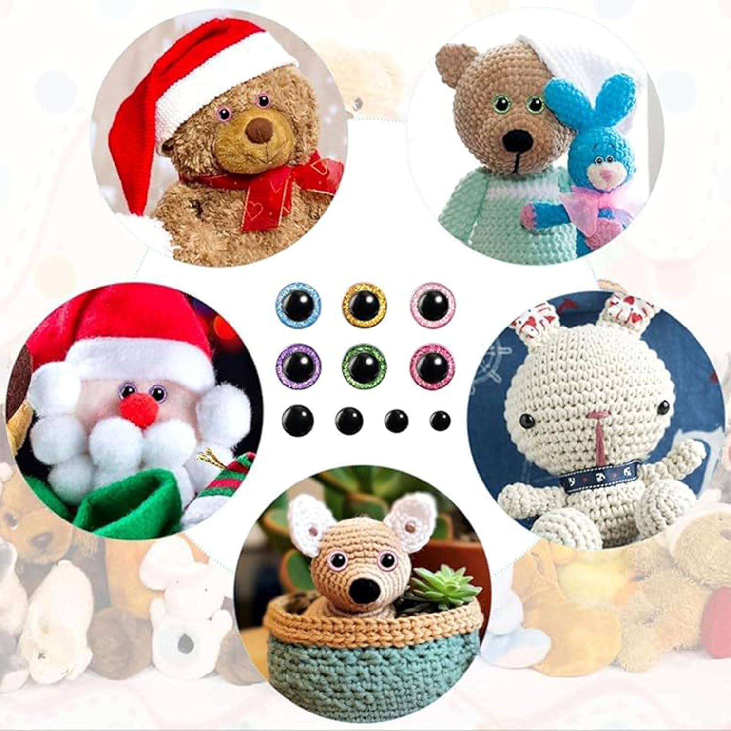 Xolixorium 3D Glitter Safety Eyes with Washers 8 Colours Strabismus Eyes for Amigurumi Crochet Dolls DIY Craft Toy Making Supplies (25Mm) image number 3