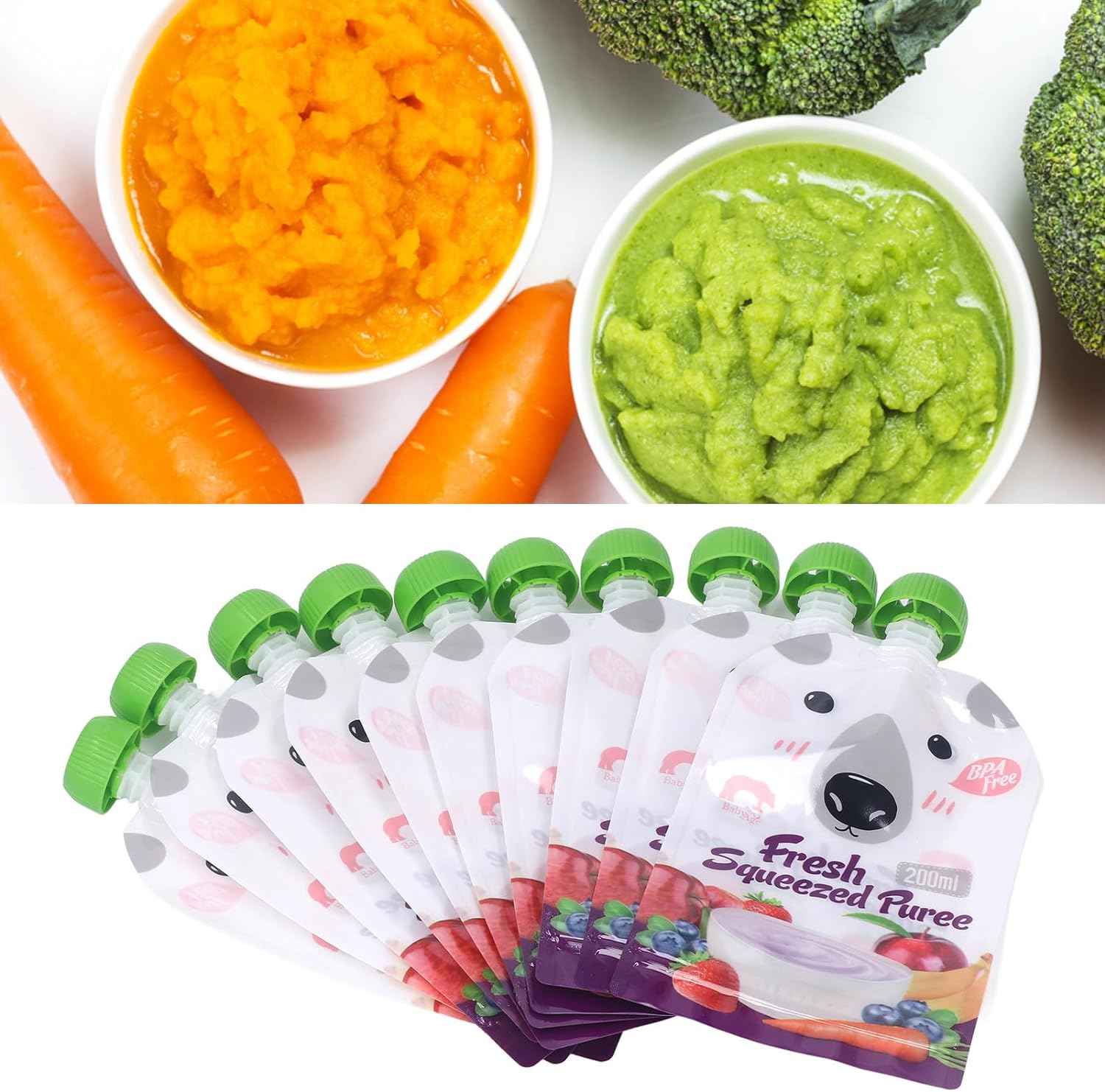 Baby Food Pouches, 10Pcs 200Ml Reusable Refillable Baby Food Containers, Freezable Baby Snack Containers Bag for Fruit Puree Yogurt Applesauce, DIY Toddler Purees Smoothies Pouches image number 6