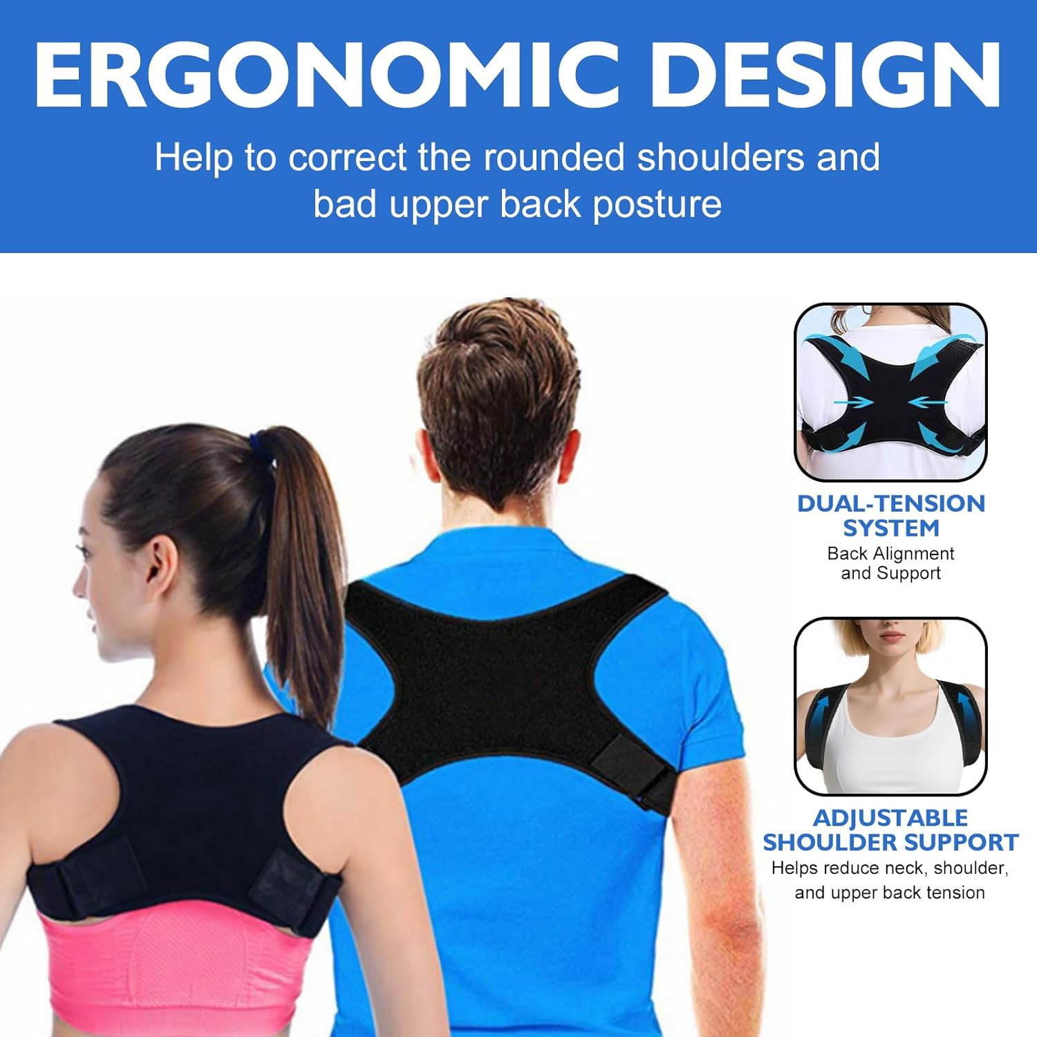 Advanced Posture Corrector for Men & Women, Breathable & Adjustable Orthopedic Support for Upper Back, Neck, Shoulder Pain Relief & Improved Posture, Orthopedic Posture Corrector (Black) image number 6