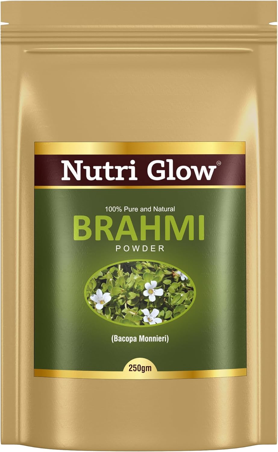 Nutri Glow | Brahmi Powder | 8.81 Oz (250 G) | Bacopa Monnieri | Superfood Supplement |Vegan | Ayurveda | Non GMO Supplements for Brain & Memory | Resealable Air Tight Pouch image number 2