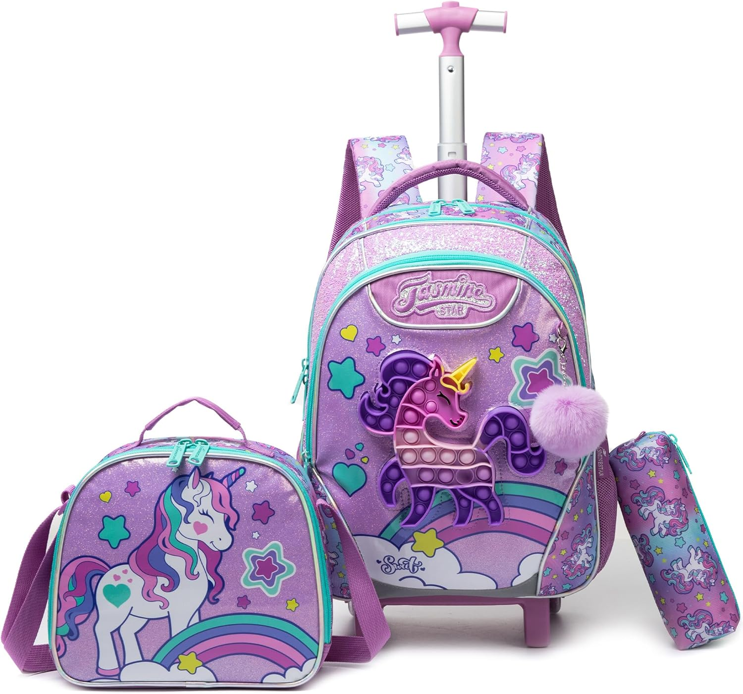 Meetbelify Rolling Backpack for Girls with Pencil Case&Lunch Bag School Bags Trolley Wheeled Backpacks image number 2