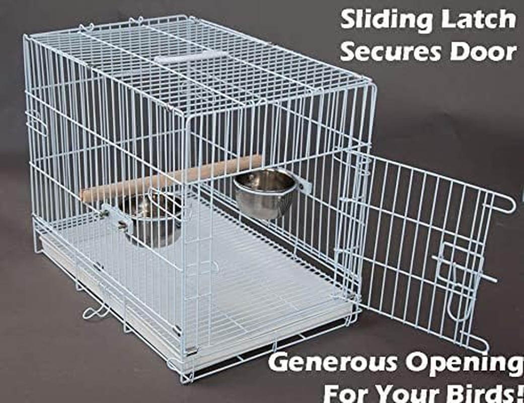 Durable Easy Portable Metal Travel or Veterinary Collapsable Parrot Bird Carrier Beaks Proof Cage with Stainless Steel Feeder Bowls Natural Wooden Perch Stand image number 6