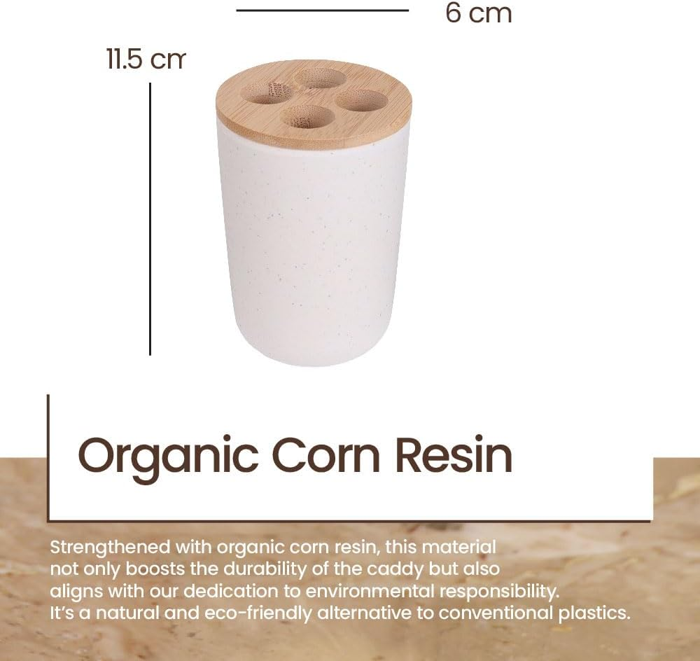 Eco Basics Toothbrush Organiser Caddy, White &ndash; Bamboo & Corn Resin, Eco-Friendly, Holds Multiple Toothbrushes, Durable & Easy to Clean, Stylish Design, Perfect for Bathroom, 11.5 X 6 Cm image number 2