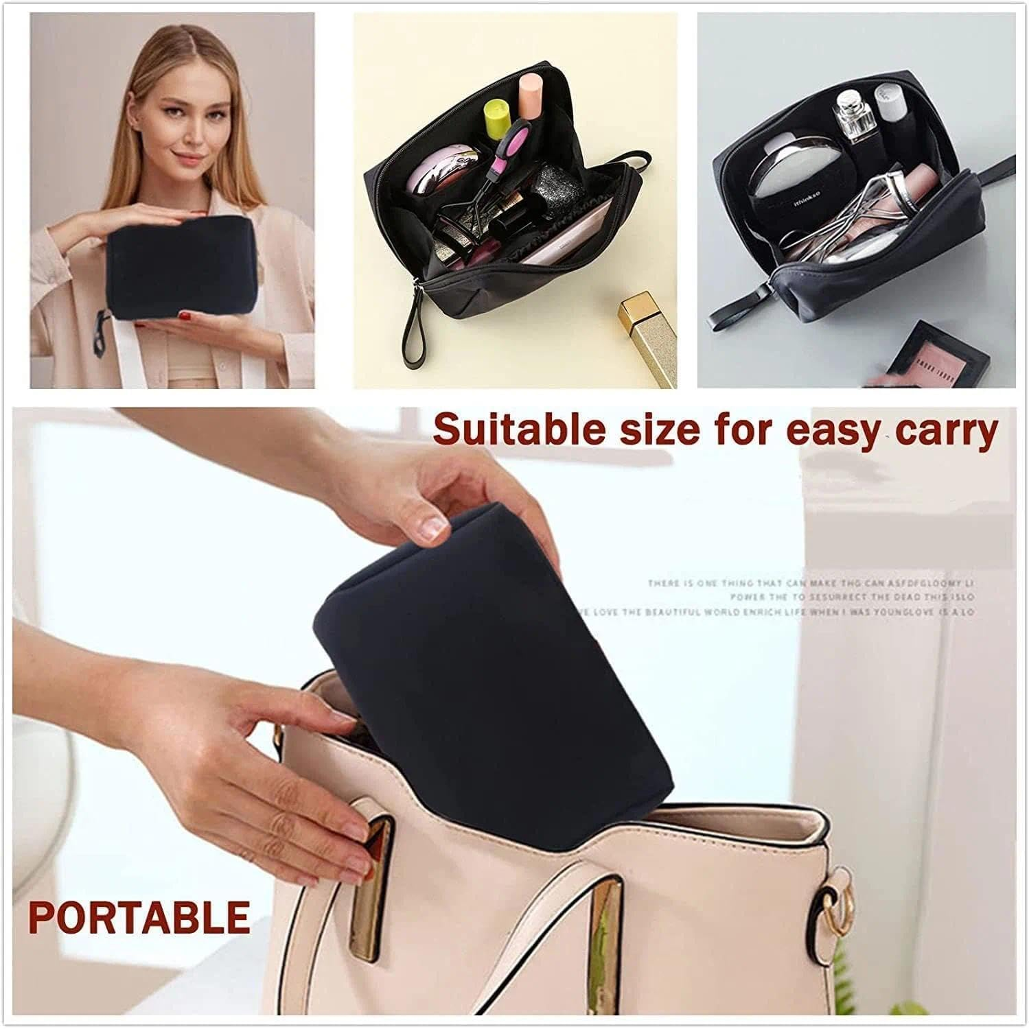 Small Makeup Bag for Travel Toiletries, Waterproof Cosmetic Pouch with Double Zippers and Sturdy Stitching, for Women and Girls (Black) - Mecus image number 2