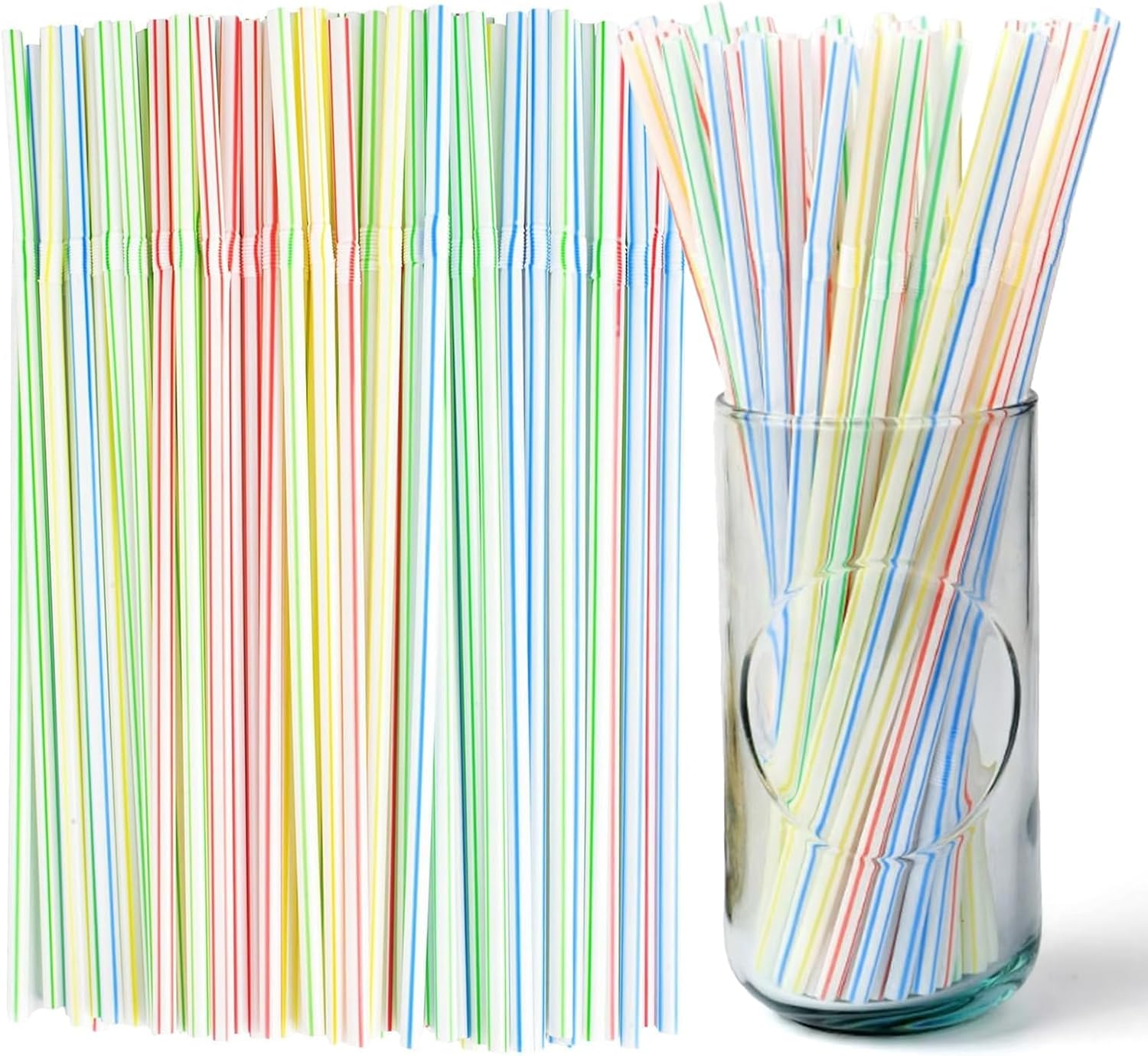 100 PCS Straws, 20Cmlong, Reusable,Stripes Multiple Colors Straws,Suitable for Various Drinks, Juice,Can Be Used Again（Reusable） image number 1