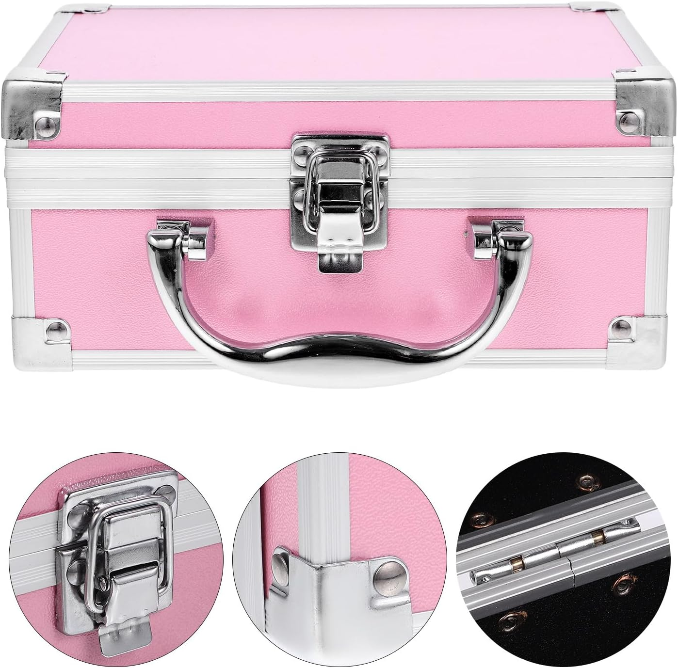 PHENOFICE Portable Aluminum Alloy Cosmetic Case Small Pink Makeup Organizer Travel Tool Storage Box with Handle for Makeup Artists and Hairstylists Briefcase image number 4