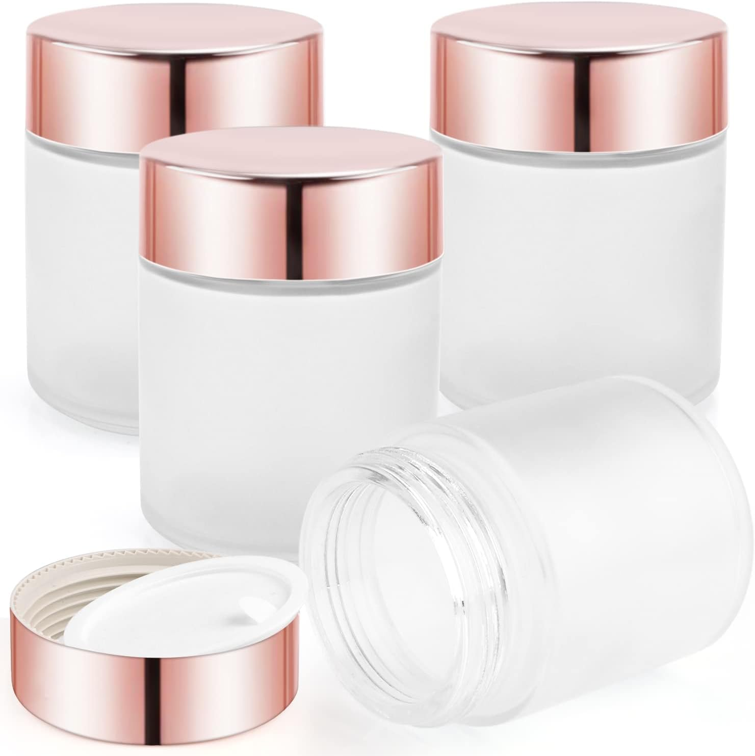 4 Pack 200G/7Oz Frosted Glass Jars Empty Cosmetic Pot Refillable Cream Container Bottle with Rose Gold Lid&Inner Liner for Lotion Face Cream DIY Makeup Salve Lip Balm Toiletries image number 2