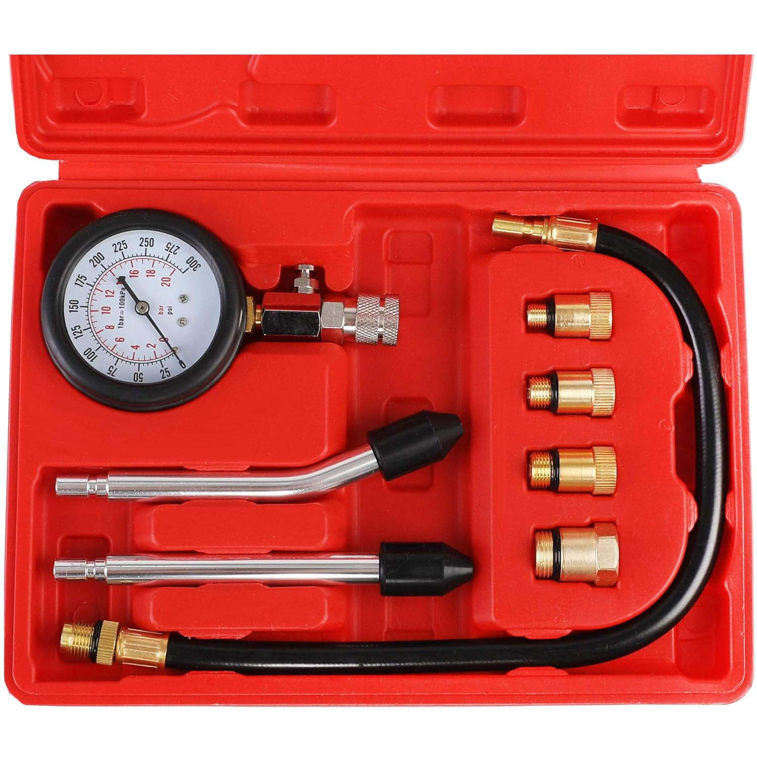 JIFETOR Compression Tester Kit, Engine Cylinder Test Tool 8PCS Set with Pressure Gauge Adapters, Testing Small Gas Petrol Engine on Automotive Motorcycle Auto Outboard Snowmobile ATV Aircraft Chainsaw