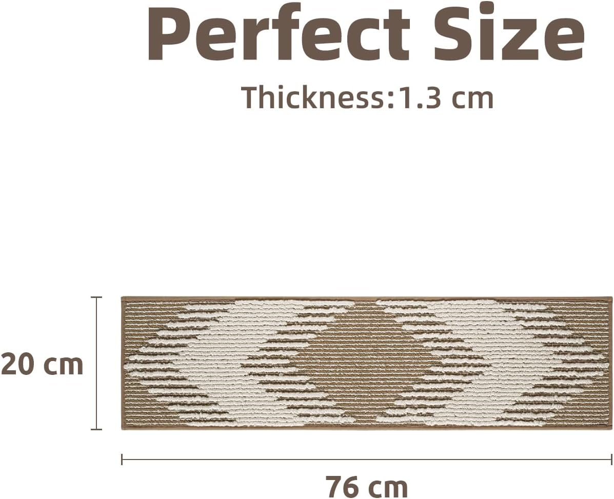 PADOOR 15PC Stair-Treads Non Slip, 3D Peel and Stick Stair Treads for Wooden Steps Indoor, Stair-Carpet Treads Washable Reusable Adhesive Stair-Runner Rugs for Kids and Dogs 20X76 Brown image number 2