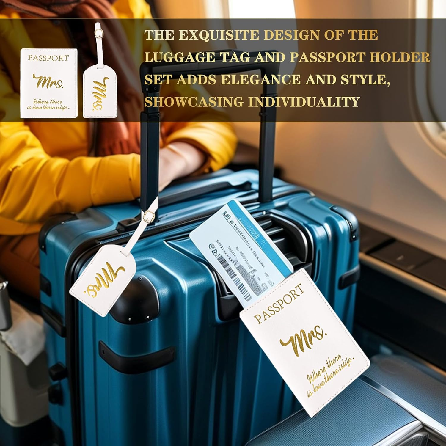 Travel Essentials,Mr and Mrs Luggage Tags & Passport Holders Set, Bridal Shower Gifts for Bride - Honeymoon Travel Essentials, Wedding Gifts for Couples 2025, Vacation Must Haves image number 5