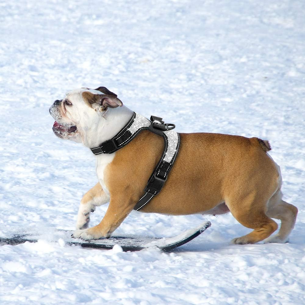 Beirui Rhinestone Dog Harness - No Pull Reflective Bling Nylon Dog Vest with Sparkly Bow Tie for Small Medium Large Dogs Walking Party Wedding,Black,S image number 4