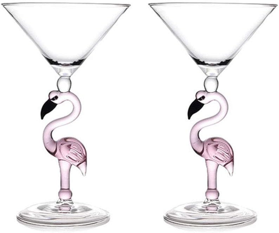 Creative Pink Flamingo Cocktail Martini Goblet Glass Cool Tableware Unique Bar Wine Set (2, 200ML Cocktail Glasses) image number 5