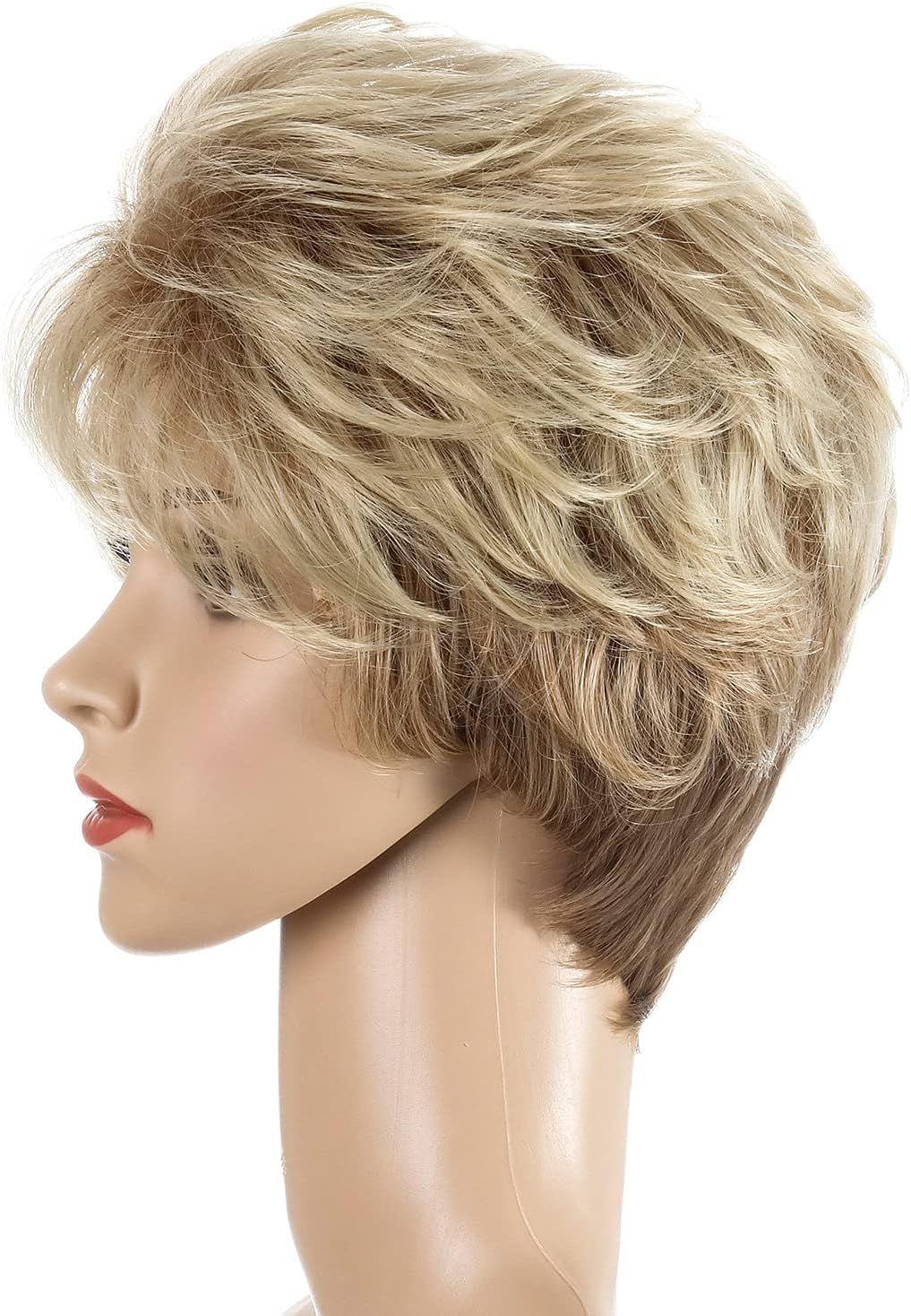 AUBWIG Mixed Blonde Short Hair Fluffy Hair Natural Curly Hair Wigs with Fringe for Women Heat Resistant Synthetic Hair Wig Daily Use (Mixed Blonde #2H) image number 6