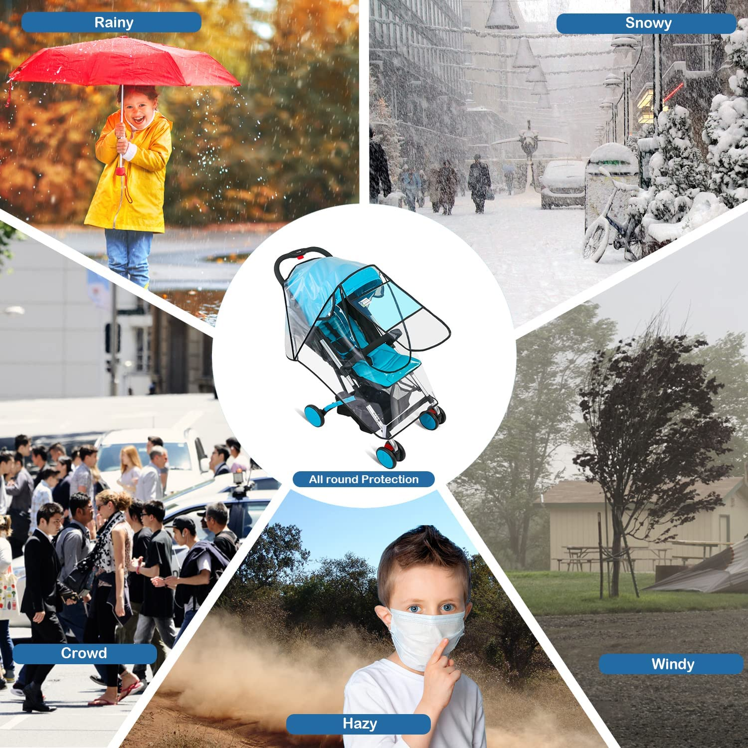 Stroller Rain Cover + Baby Stroller Mosquito Net (2Pcs), Universal Stroller Accessory Waterproof Windproof Baby Travel Weather Shield with Air Vents Prevent Rain Snow Dust Sun Toddler Stroller Outdoor image number 5