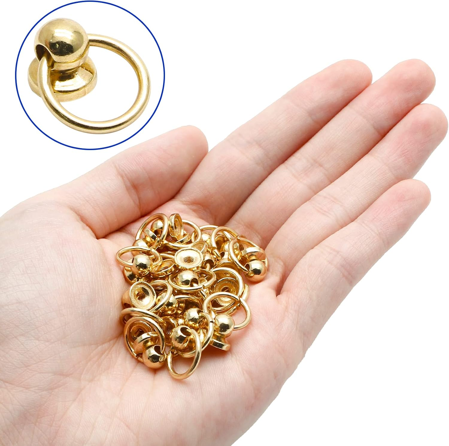 Kyuionty 60 Pcs Screwback round Head Rivet with Pull Ring, 8 Mm DIY Leather Craft O Ring Screw Rivets Metal Stud Rivets for Purse Wallet Phone Case with Mini Screwdriver (Gold) - Gold image number 6