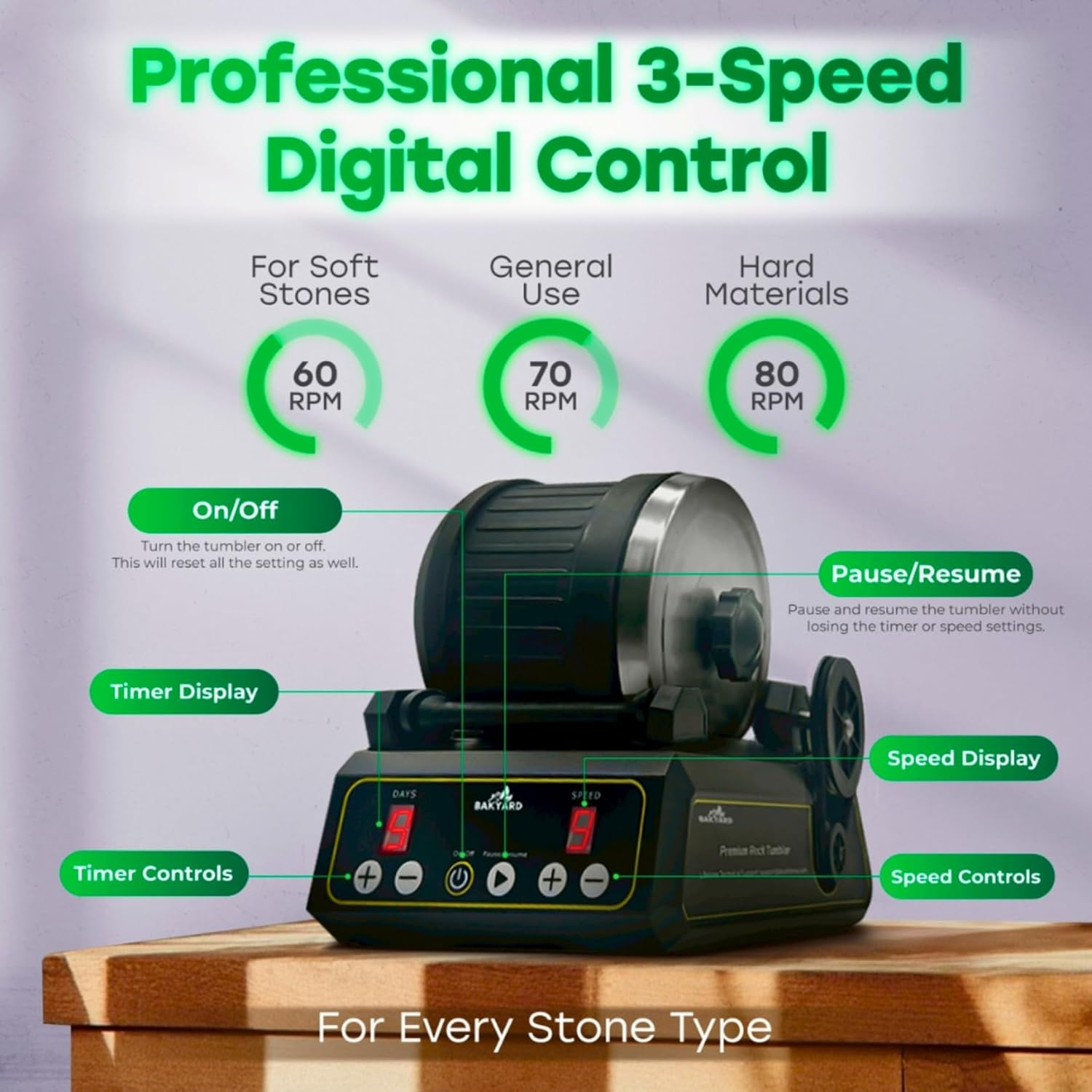 Professional Rock Tumbler Kit- Advanced Features Include Shutoff Timer and Speed Control - 2.5 Kg Barrel Capacity, 4 Polishing Grits, Mesh Stainer, Jewelry Fastenings image number 5