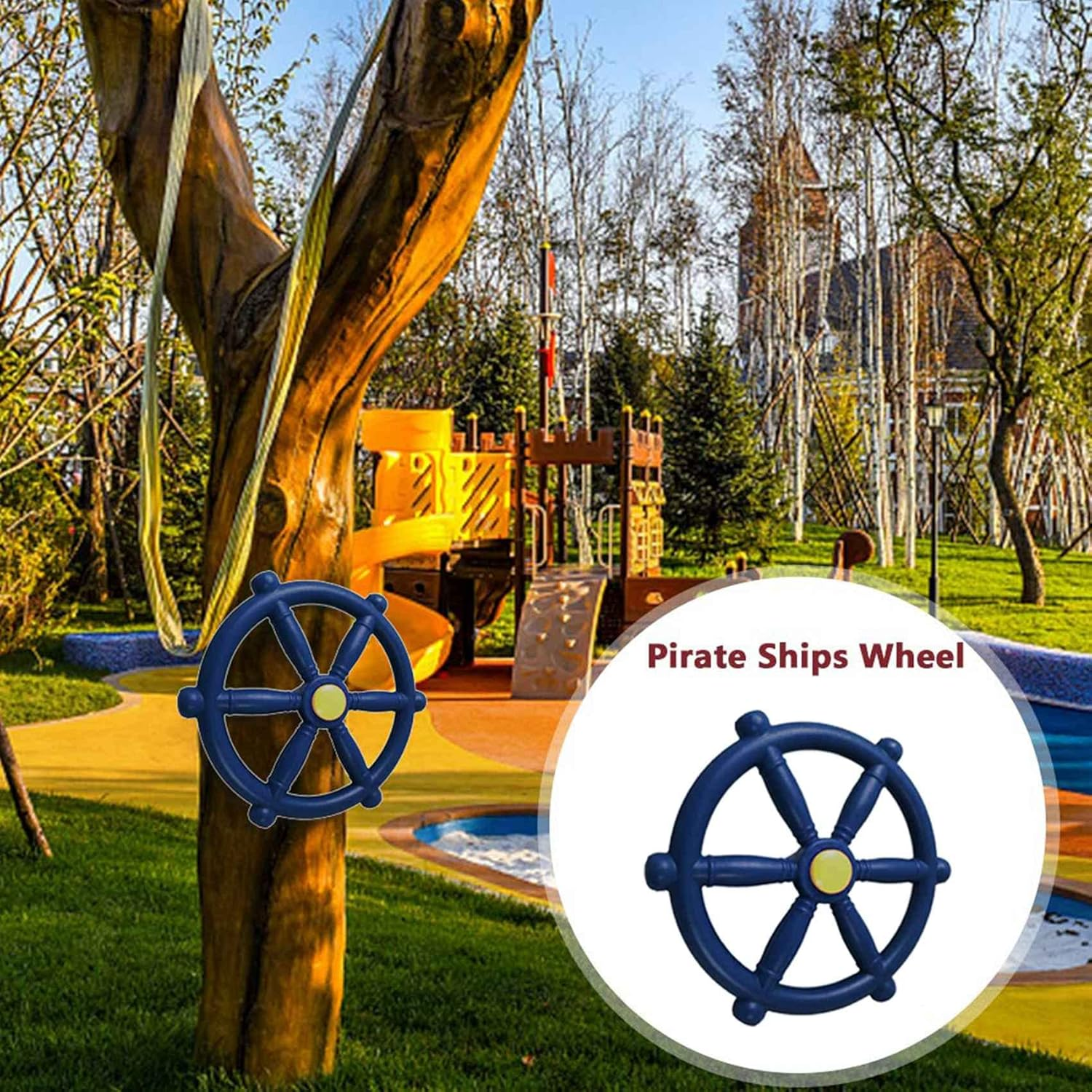 Kids Playground Steering Wheel, Swingset Steering Wheel Attachment, Pirate Ship Wheel for Jungle Gym or Swing Set Blue image number 6