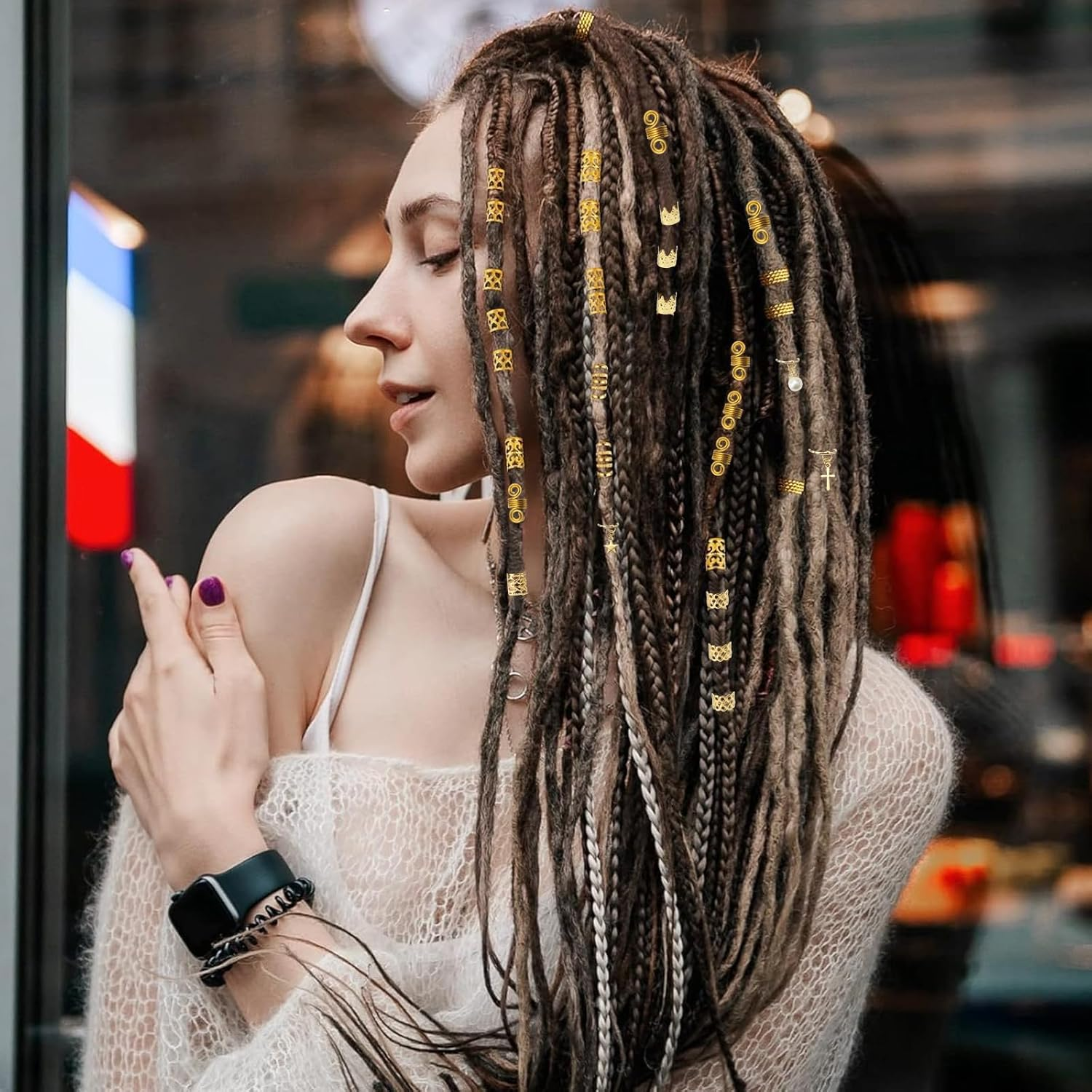 APOMOONS Pack of 260 Gold Hair Accessories for Braids, 17 Types Loc Jewellery for Hair, Golden Hair Accessories, Gold, Hair Beads for Cliping, Dreadlocks Jewellery, Hair Accessory Women and Men image number 3