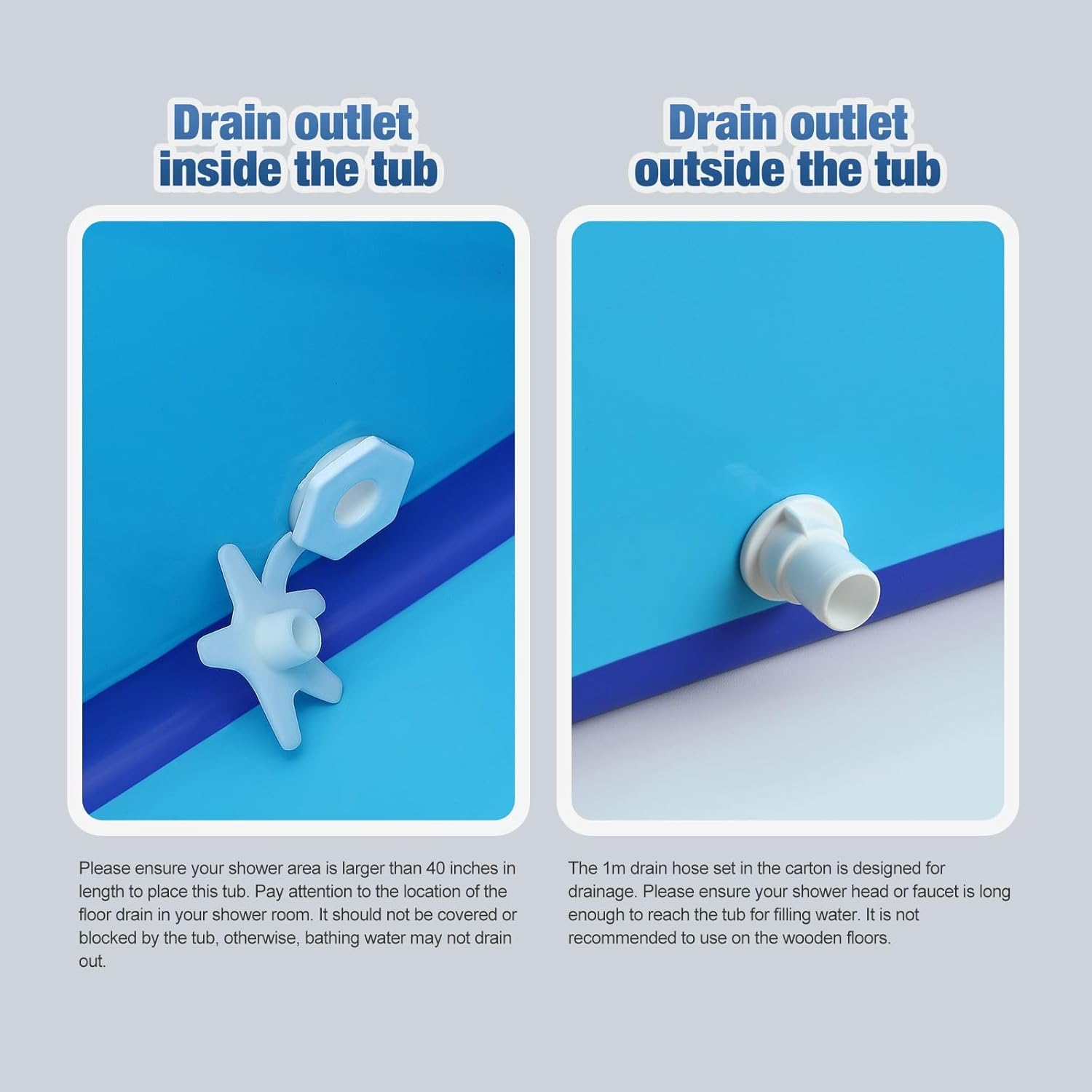 Large Foldable Bath Tub Bathroom Soaking Freestanding Plastic Portable Collapsible Modern Shower Bathtub, Blue image number 3