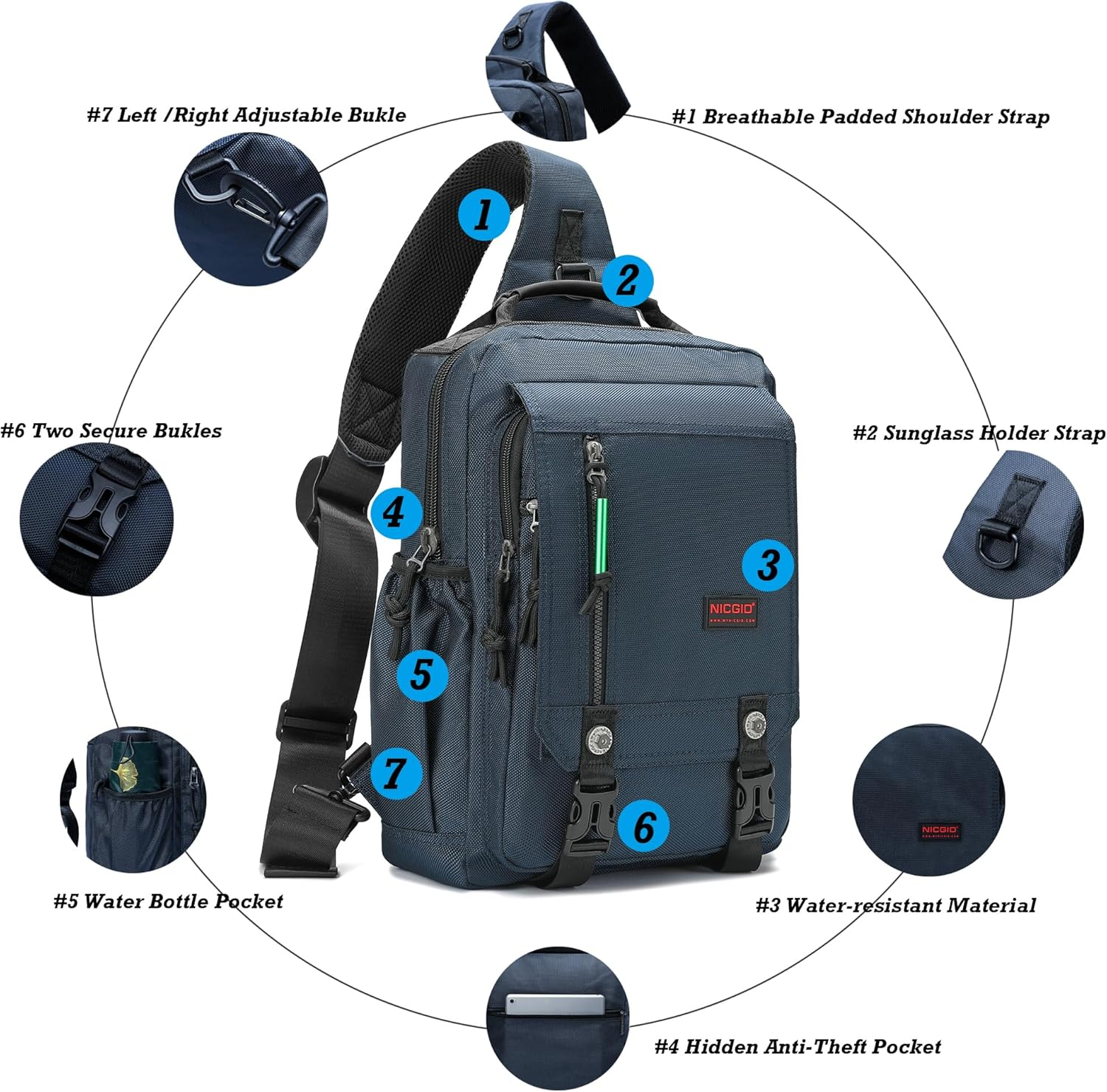 NICGID Sling Bags Chest Shoulder Backpacks, 13.3'' 14.1'' Laptop Backpack Crossbody Messenger Bag Travel Outdoor Men Women