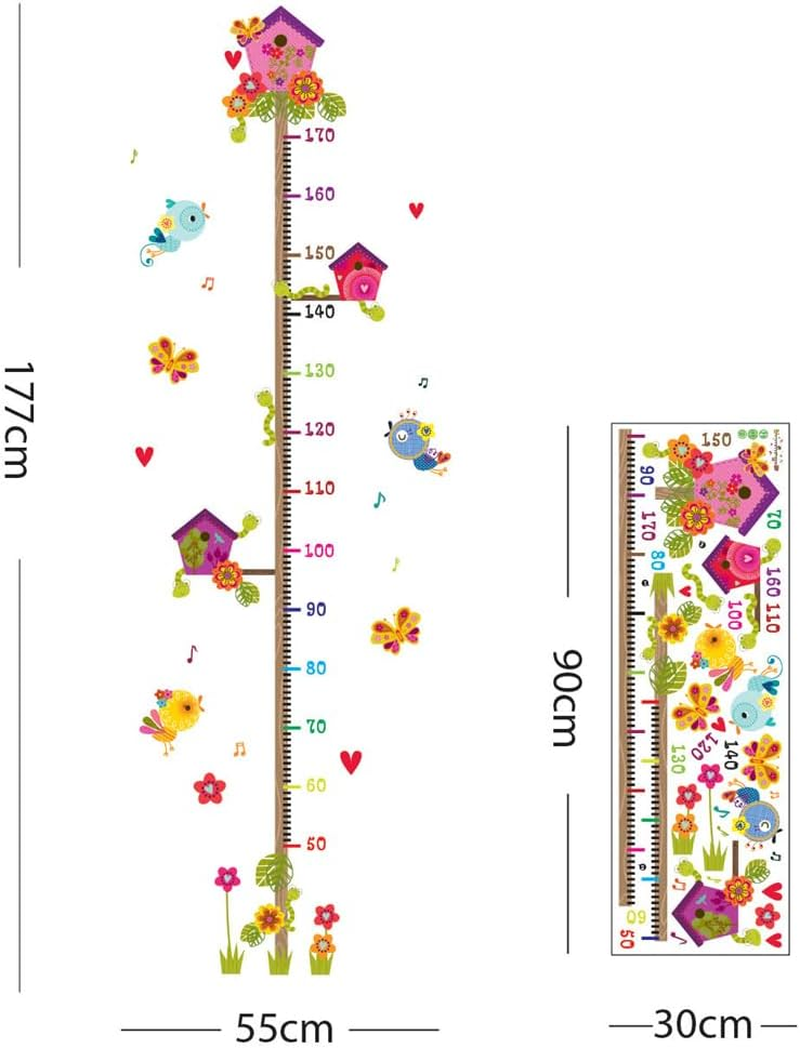 Height Growth Chart Stickers for Kids, Cute Tree Birds Butterflies Cartoon Wall Stickers, Height Measurement Wall Decals Art Decoration for Baby Boys Girls Kids Bedroom Living Room Nursery Playroom image number 3