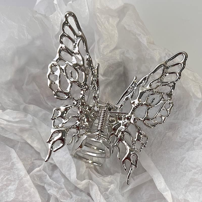 Silver Butterfly Openwork Metal Hair Clips for Women Large Hair Claw Clips for Thick Hair Vintage Geometric Headband Women Girls Non-Slip No Broken Strong Hold Hair Clamps Hair Accessories image number 6
