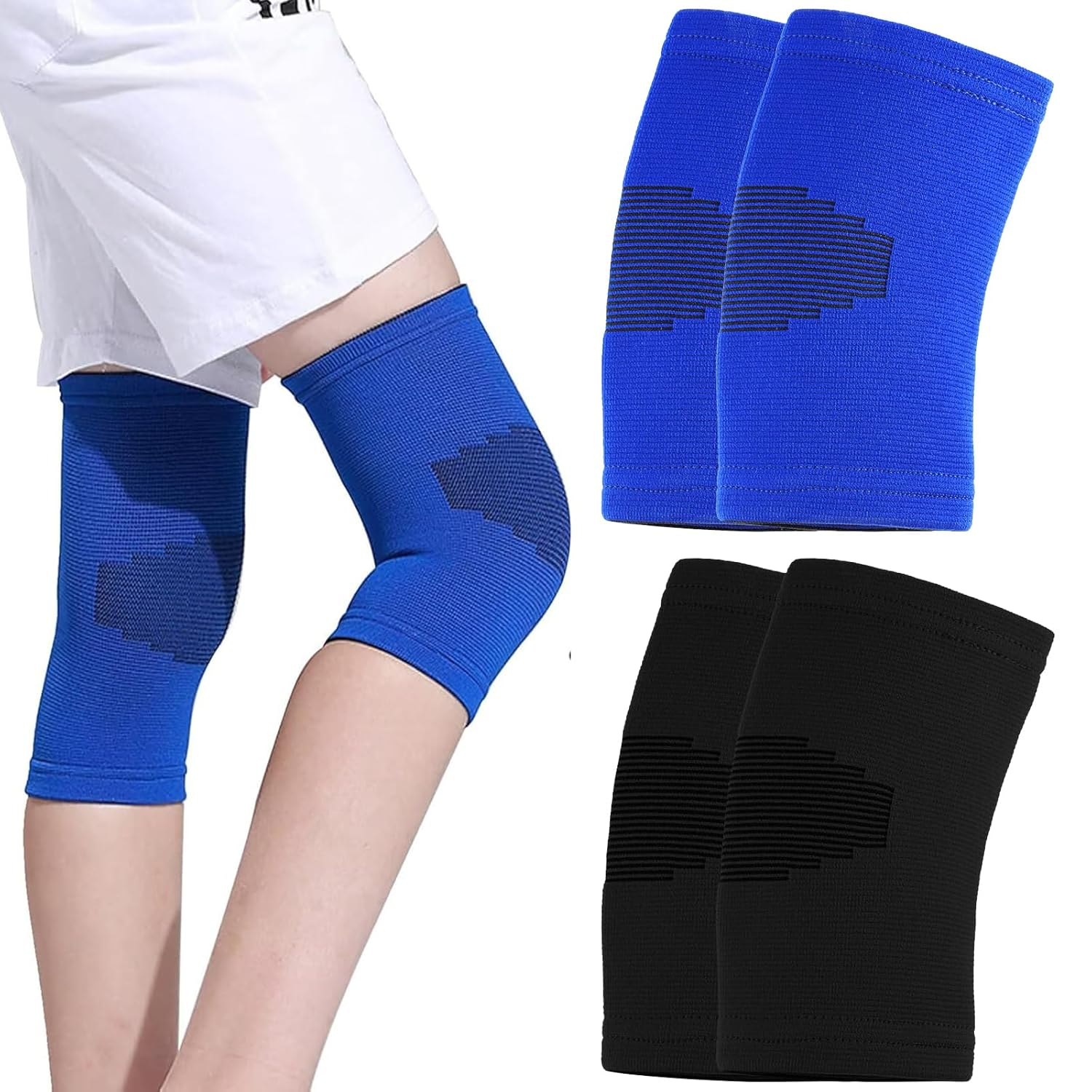 2 Pairs Kids Knee Sleeve Kids Knee Brace Children Support Compression Child Sleeve Pads for Basketball, Volleyball, Sports, Gymnastics(Blue, Black)