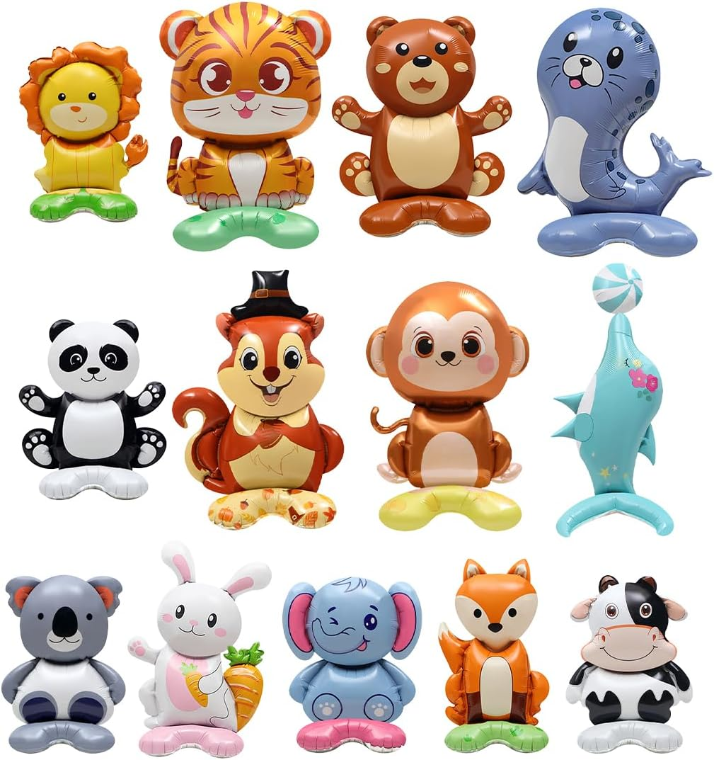 LZYMSZ Woodland Animal Balloons, 13Pcs Giant Jungle Safari Balloon Zoo Theme Foil Balloons, Cute Rabbit Bear Fox Elephant Monkey Lion Panda Standing Party Decorations for Boy Girl Birthday Baby Shower image number 6