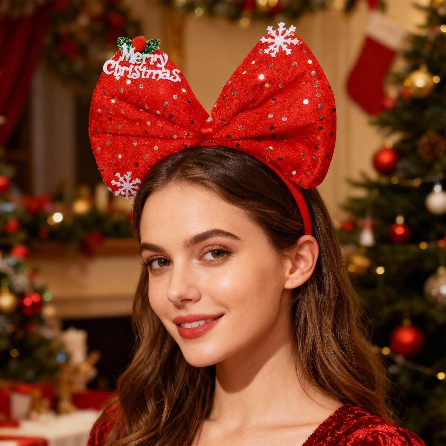 Christmas Headband Christmas Headbands for Adults Hairband Headwear Bow Party Hats Hair Bands for Women Men Head Band for Party Holiday Costume Gift
