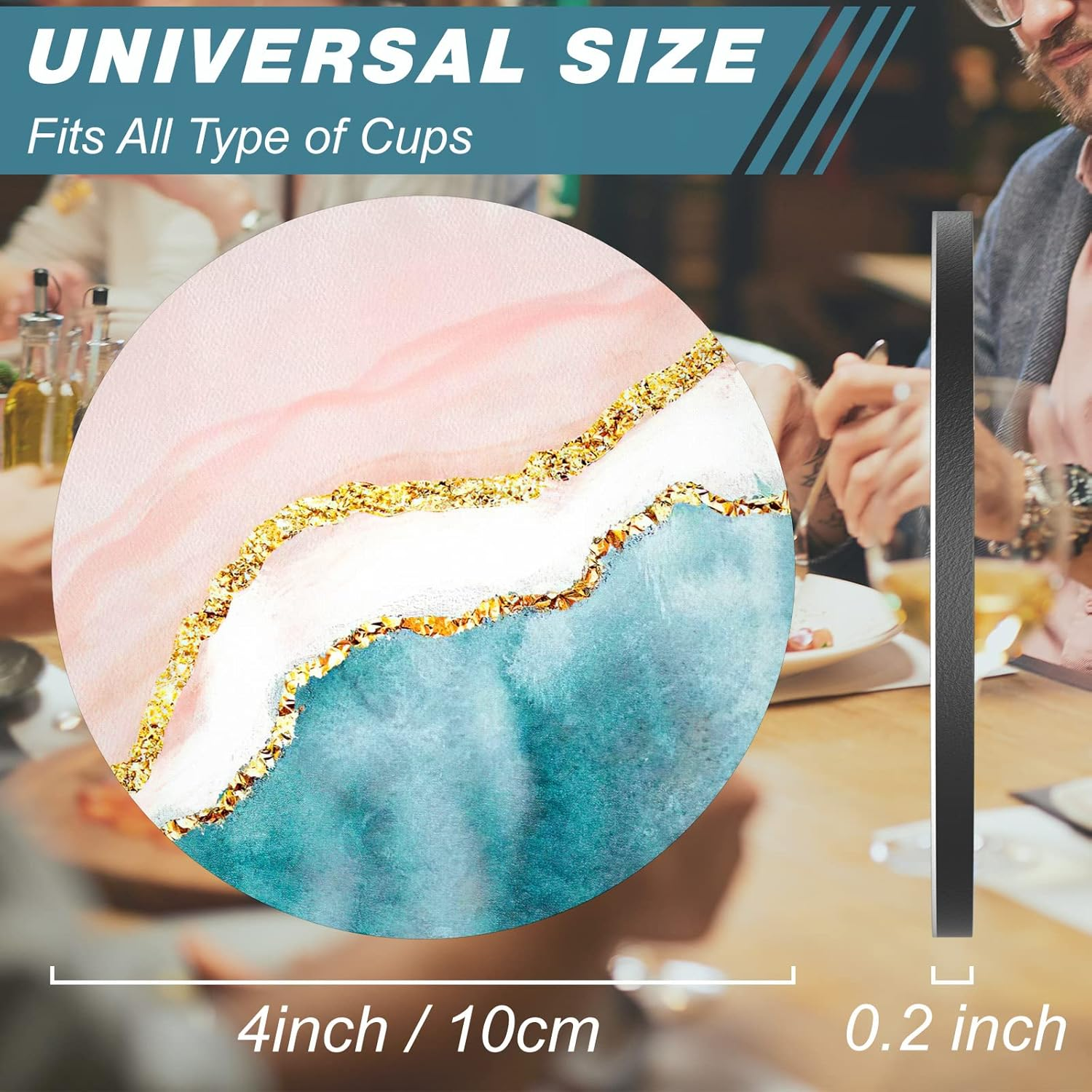 Nipichsha Coasters for Drinks, Set of 6 Cute Absorbent Rubber Drink Coasters for Cup with Non Slip Backing, Kitchen Home Decor Housewarming Gift, round 4 In, Pink Gilt