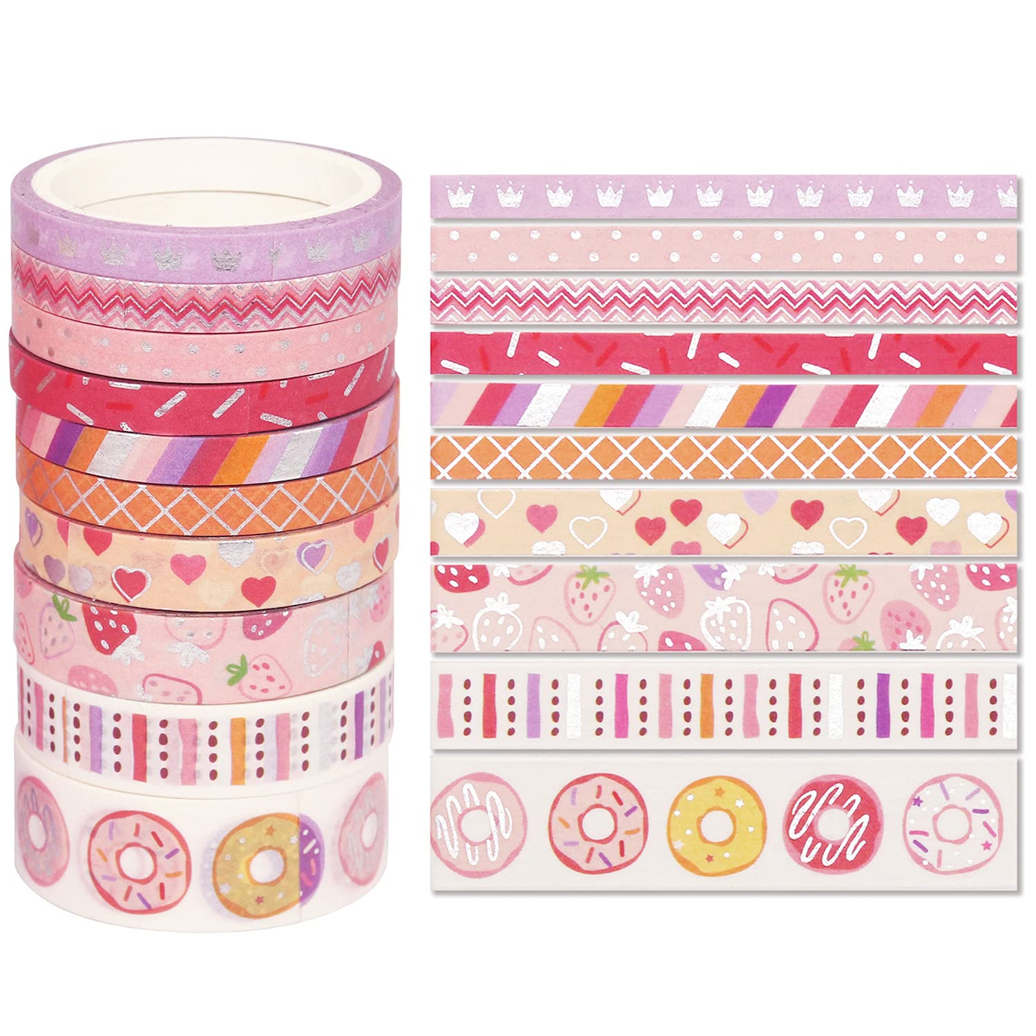 YUBX Birthday Washi Tape Set 15 Rolls Silver Foil Print Decorative Masking Tapes for Arts, DIY Crafts, Bullet Journals, Planners, Scrapbook, Wrapping image number 4