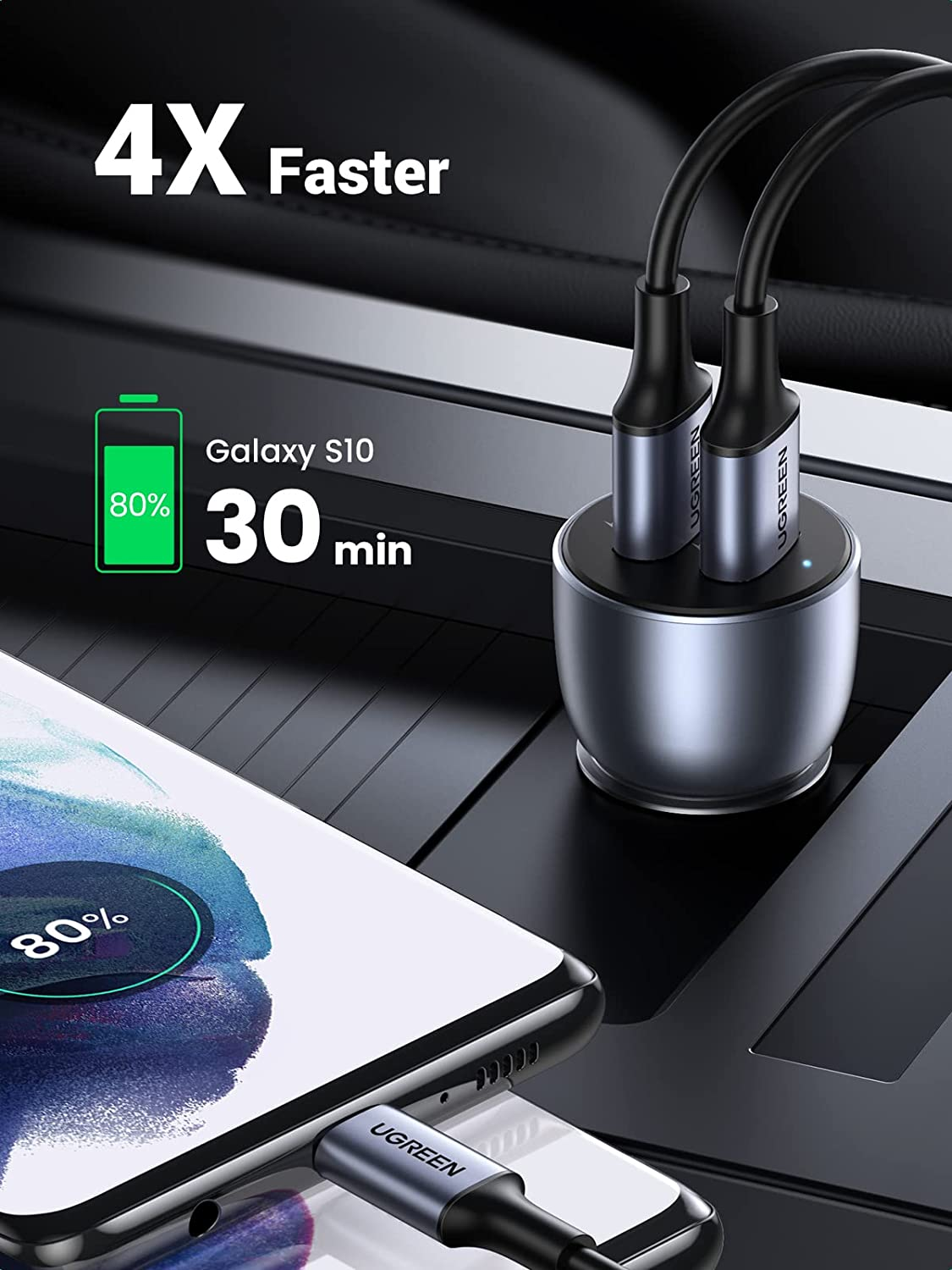 UGREEN 36W Dual USB Car Charger Fast Charging, QC3.0 18W Cigarette Lighter Adapter, Aluminum Alloy, Space Grey, Compatible with Iphone 17/16/15/14/13, Galaxy S25/S24, Pixel 10/9, Ipad image number 6