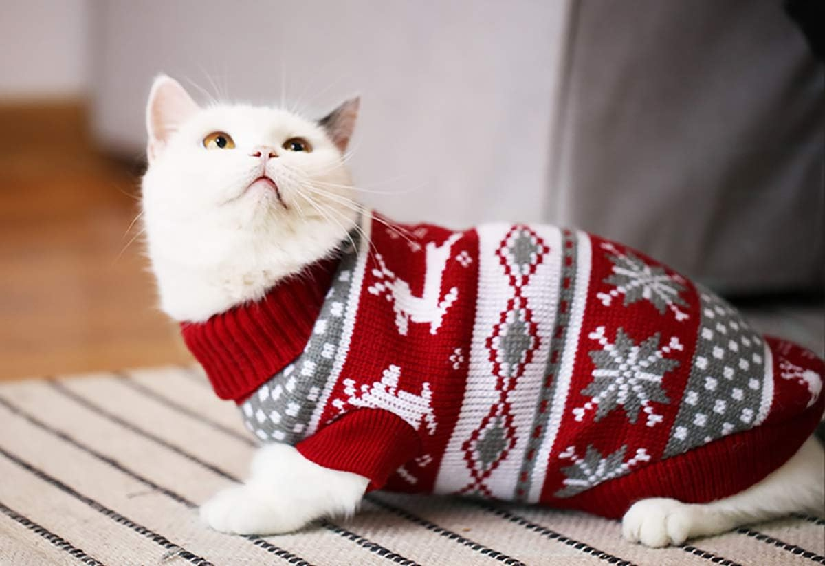 Vehomy Dog Christmas Sweaters Pet Winter Knitwear Xmas Clothes Classic Warm Coats Reindeer Snowflake Argyle Sweater for Kitty Puppy Cat-Xs image number 2
