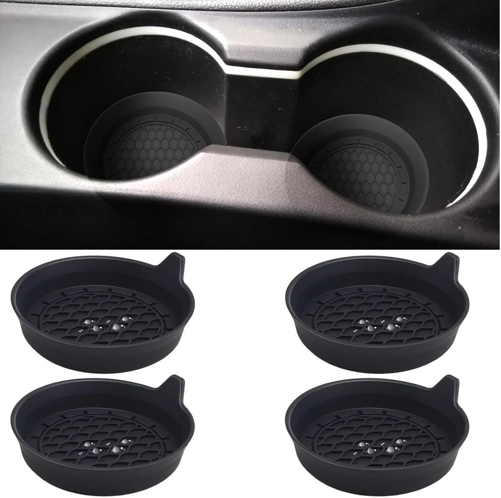 4 PCS Car Cup Coasters, Universal Cup Holder Coaster for Car Interior Accessories, Bling Cup Holders Insert for Women Non-Slip Silicone Car Cup Holder Coasters (Black, 8 Cm) image number 3