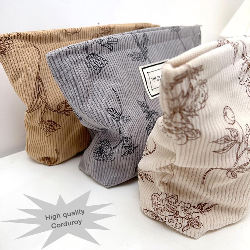 Gidary Cosmetic Bag Makeup Bag Preppy Cute Corduroy Toiletry Bag for Women Travel Essentials (White) - White image number 5