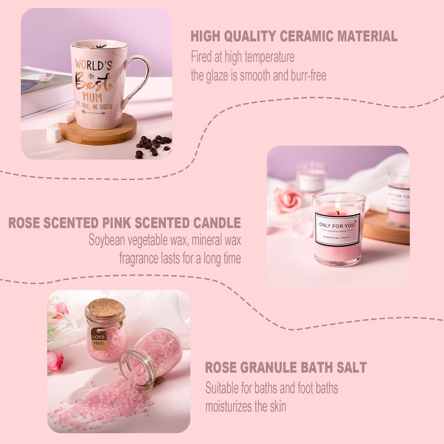 Mum Mothers Day Gifts - Birthday Gift Pamper Hamper for Mum, Worlds Best Mum Mug, Scented Candle, Bath Salts, Relaxing Spa Bath Set Basket Gift for Mummy, Funny New Mum to Be Presents, Nice Gift Boxed image number 2