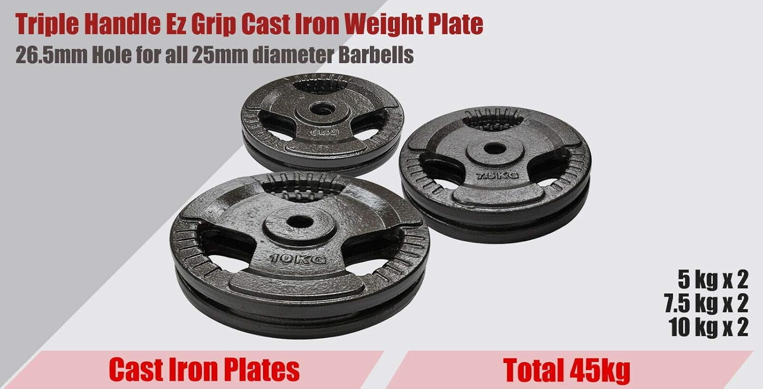 50Kg Ez Grip Cast Iron Barbell Weight Set - 150Cm Bar + 45Kg Iron Weight Plates - Weight Training Exercise Workout Fitness Gym Strength image number 2