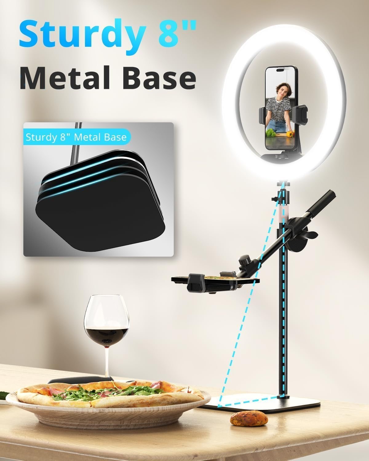 Sensyne 12" Desk Ring Light with Stand and Phone Holder, Overhead Phone Mount for Video Recording, Zoom Meeting, Live Streaming, Tiktok, Youtube，Compatible with Iphone, Android, Cameras image number 3