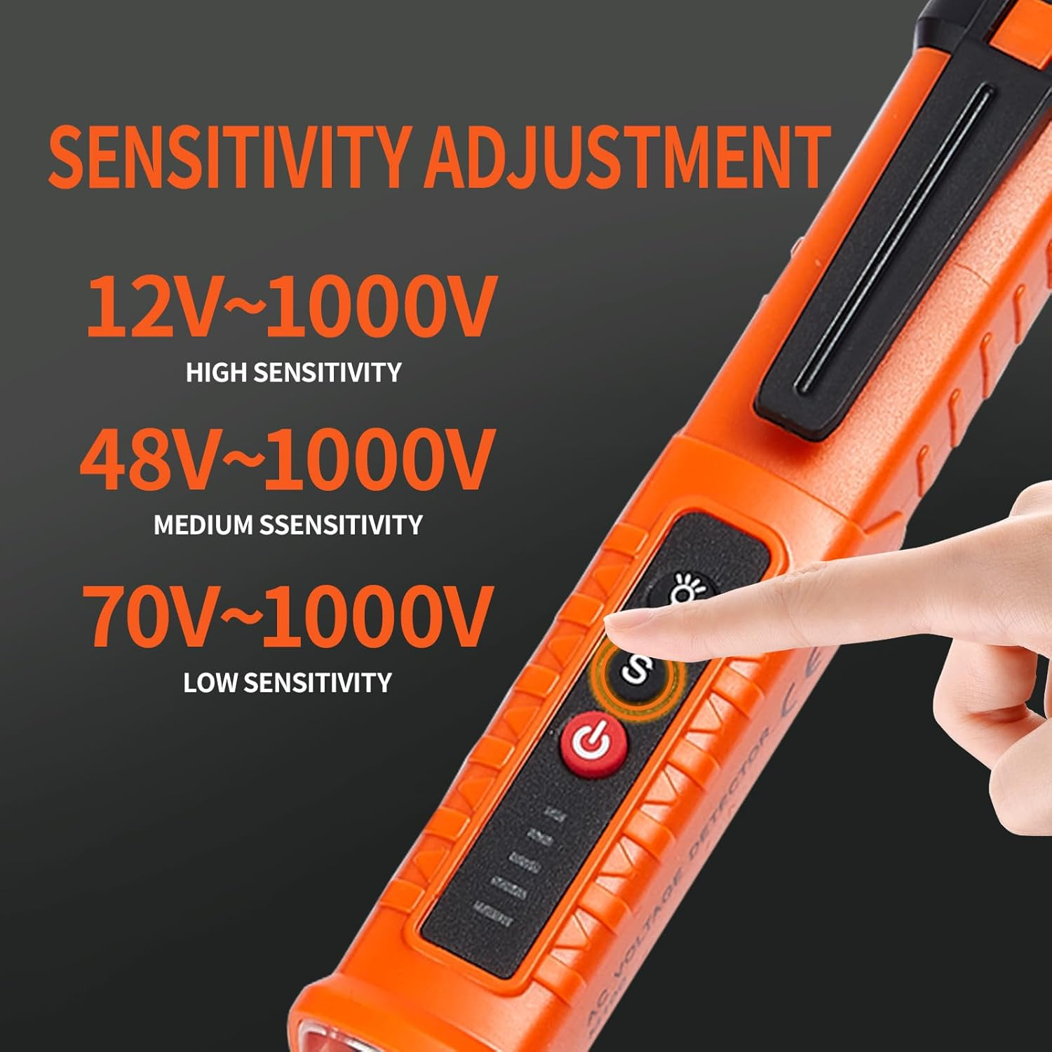 2 Pack Non-Contact Voltage Detector, Voltage Tester Electrical Tester, AC 12V/48V/70V-1000V, Wire Tester with Buzzer Alarm and Flashlight, Wire Breakpoint Finder, Orange & Red image number 2