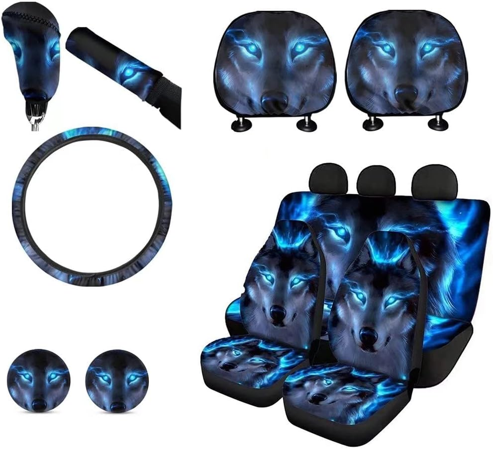 KEIAHUAN Purple Dragon Car Seat Cover Set with Car Headrest Covers for Women Steering Wheel Cover Cup Coaster Handbrake Cover + Gear Shift Knob Cover for SUV Truck Vans Sedans