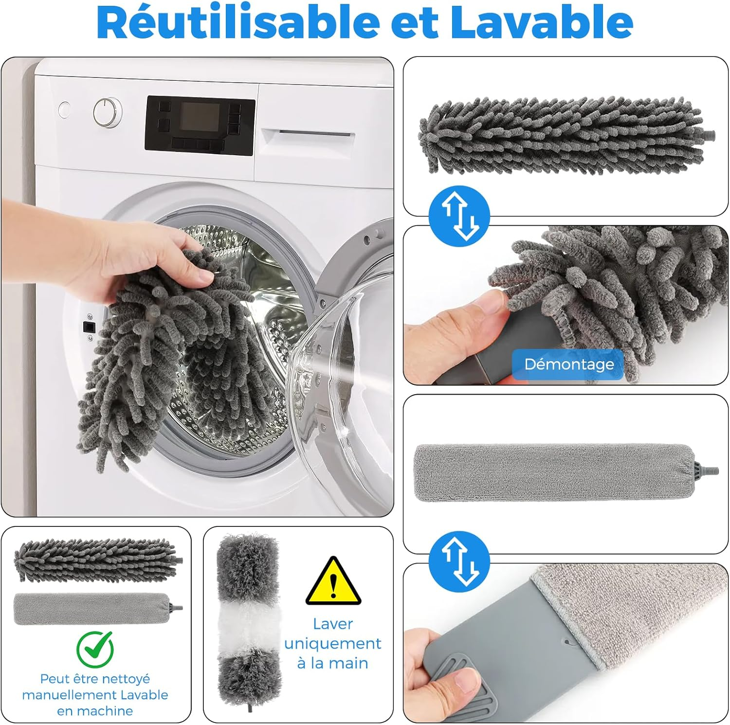 7 Pieces Telescopic Wolf Head Duster, Maximum Length 256 Cm, Washable Microfibre Telescopic Duster for Blankets, Suitable for Blankets, Grey image number 5