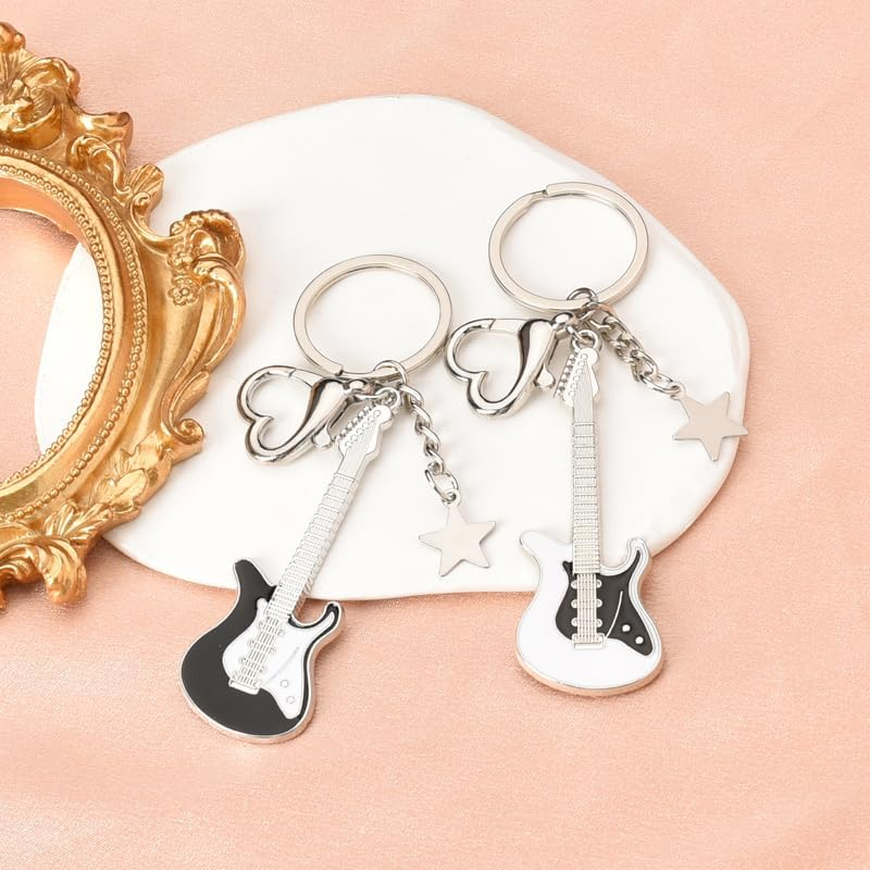 Mini Guitar Keychains for Women Men 2Pcs Music Gifts for Bff Friends Sisters Musicians Guitar Players Birthday Graduation Gifts for Couples Music Teacher Students Y2K Guitar Keychain image number 5